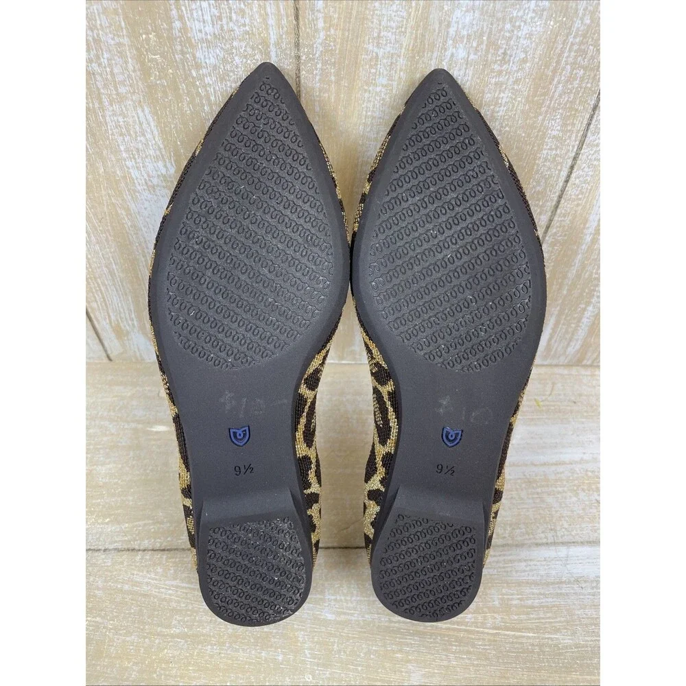 Rothy's The Point II Metallic Cat Leopard Print Slip On Flat Shoes Size 9.5 - Picture 9 of 10